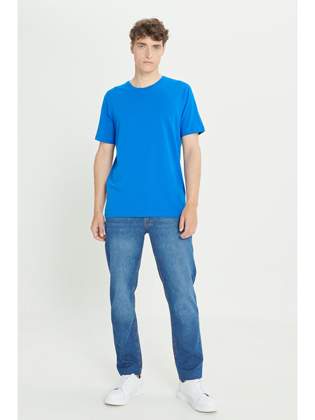 Mavi Erkek Saks 360 Derece Her Yöne Esneyen Slim Fit Bisiklet Yaka Tişört-1