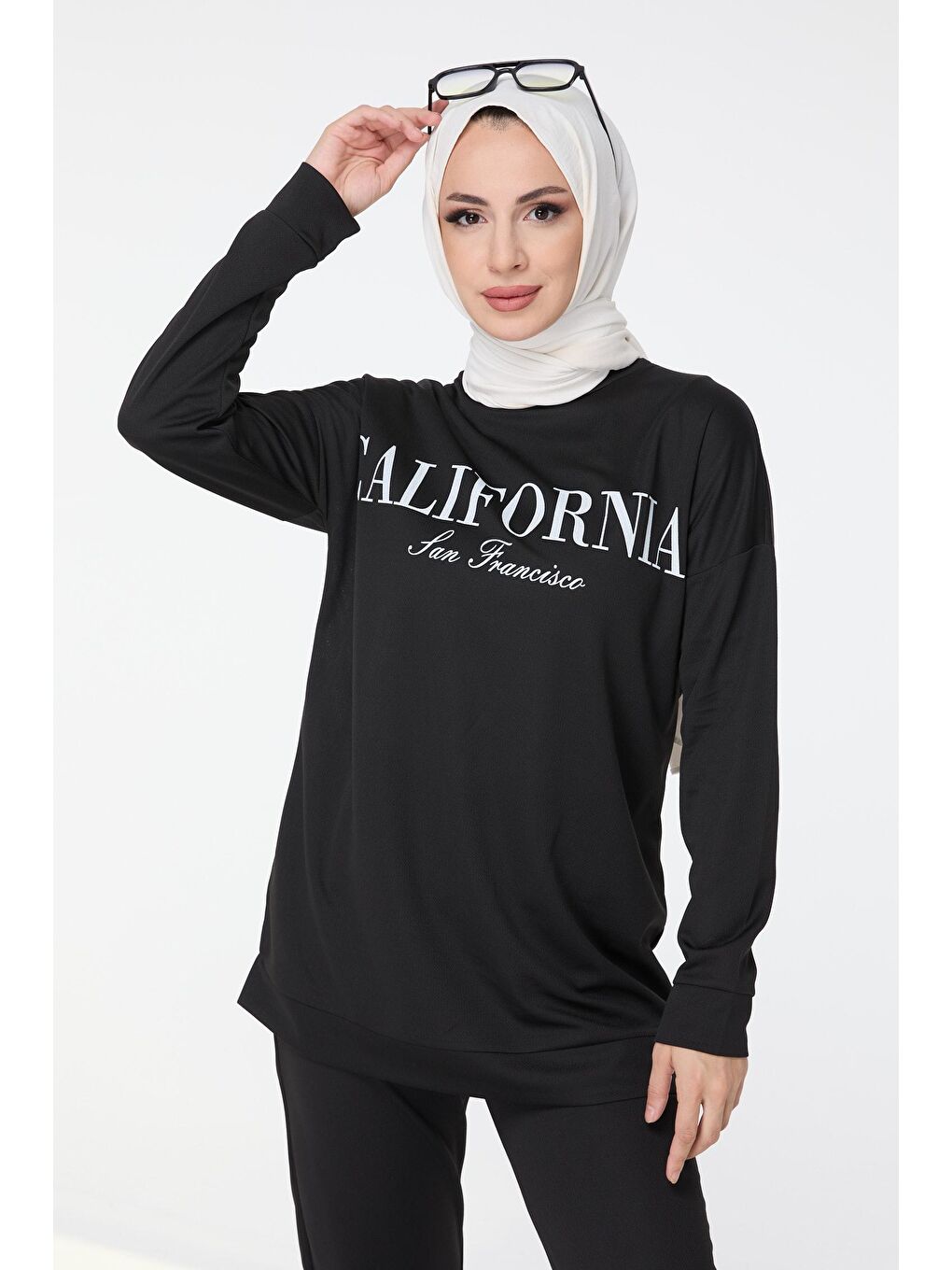 Bisiklet Yaka Kadın Siyah Tunik Pantolon - 13046-2