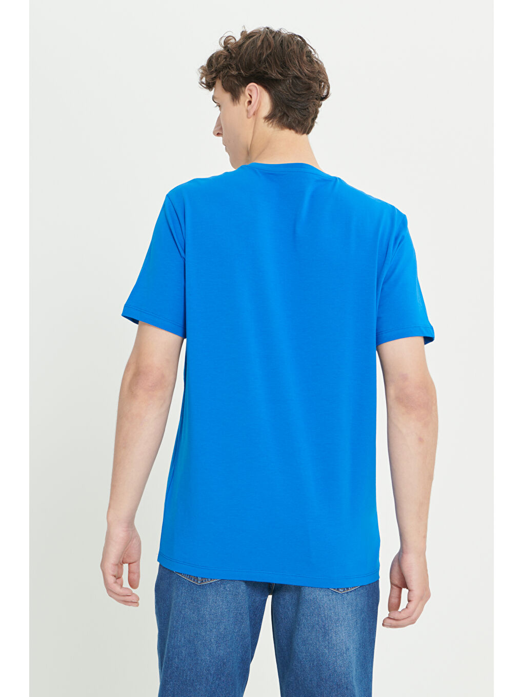 Mavi Erkek Saks 360 Derece Her Yöne Esneyen Slim Fit Bisiklet Yaka Tişört-4