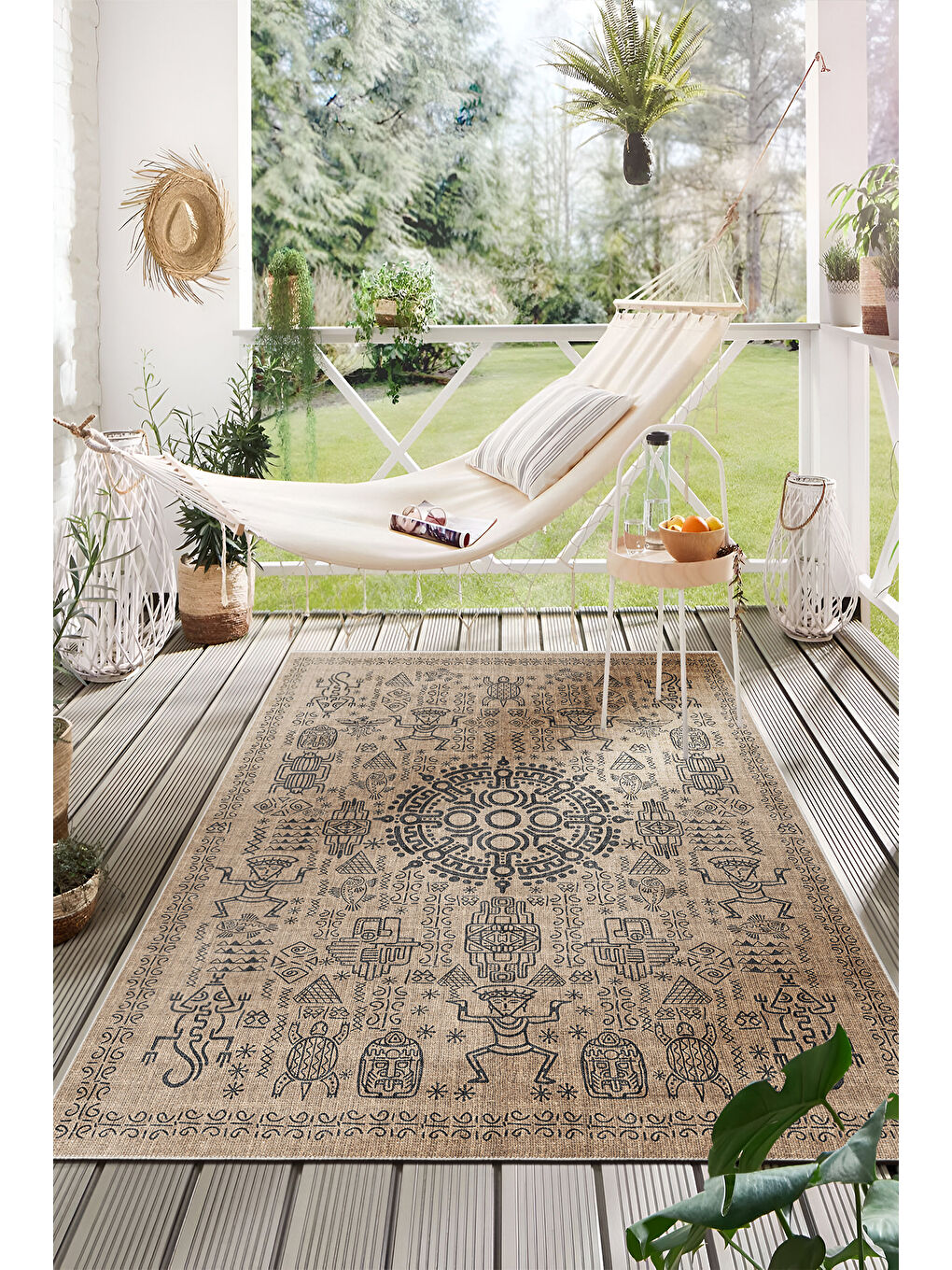 Kahverengi Dekoratif Salon Halısı, Makinada Yıkanabilir, Kaymaz Taban, İnce & Modern Tasarım-2