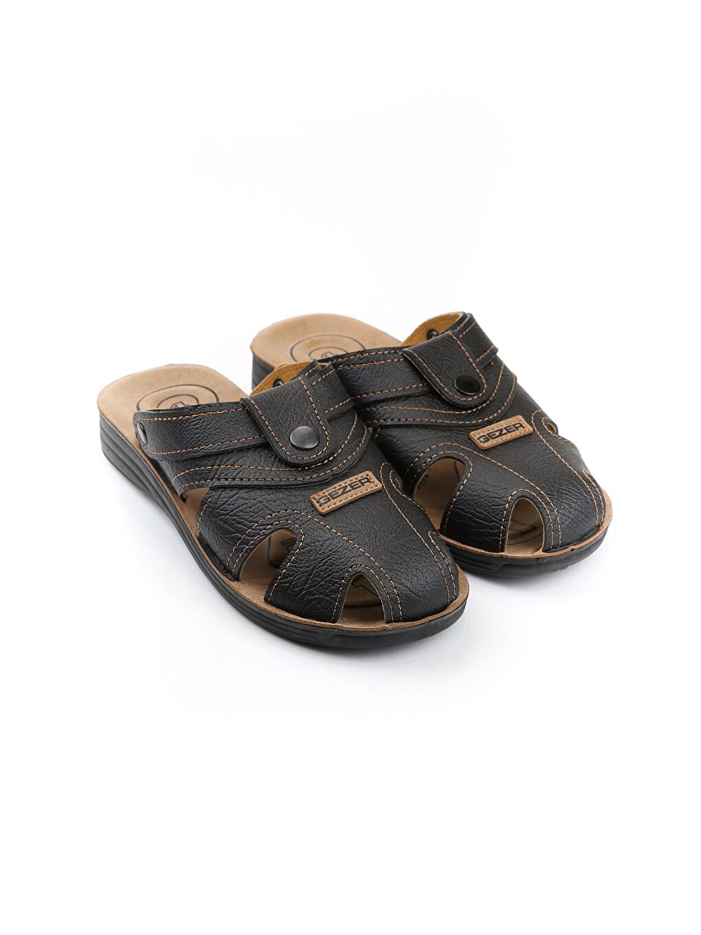 Siyah Yazlık Erkek Çıtçıtlı Ayarlanabilir Terlik-Sandalet