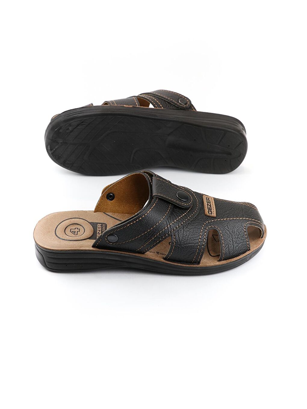 Siyah Yazlık Erkek Çıtçıtlı Ayarlanabilir Terlik-Sandalet-3