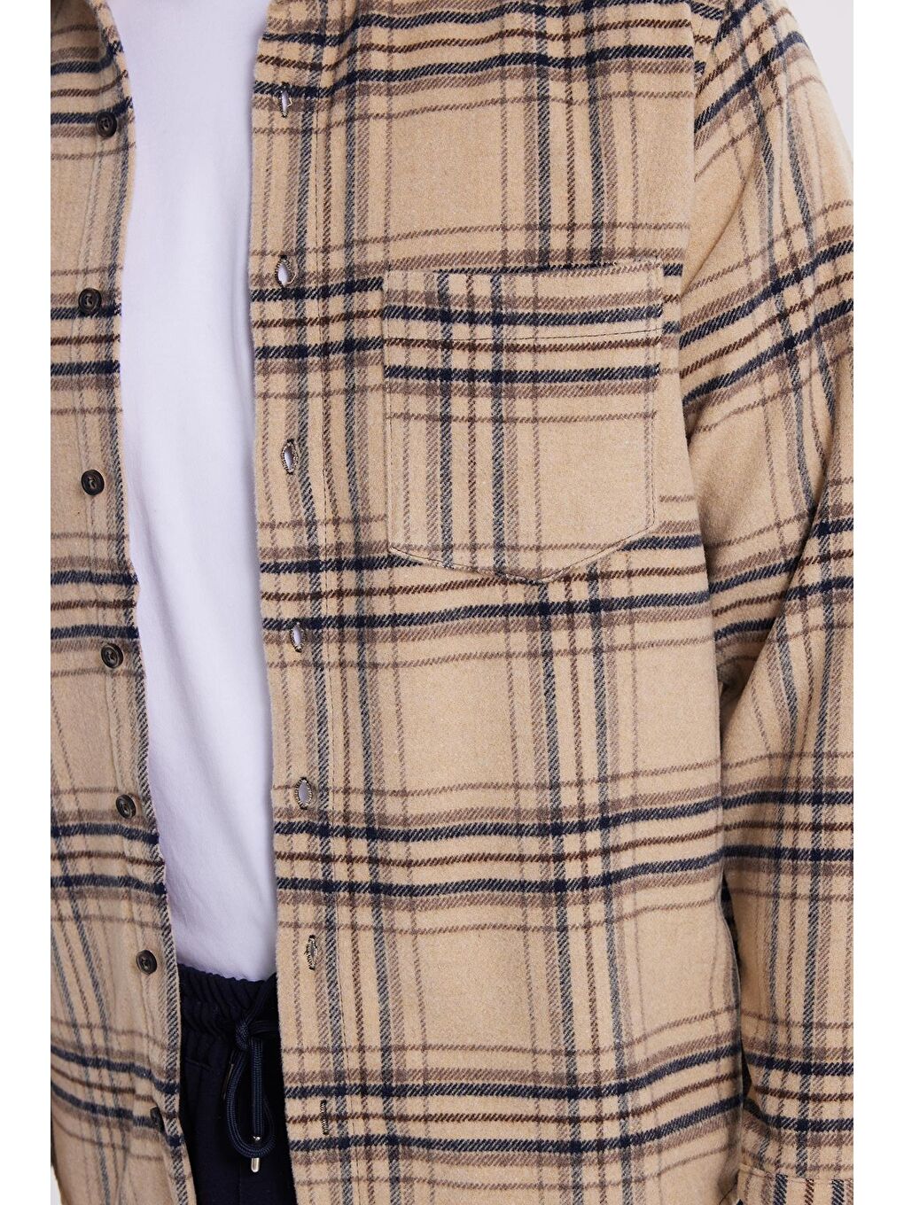 Bej Erkek Regular Fit Rahat Kesim Kışlık Kareli Oduncu Gömlek-2