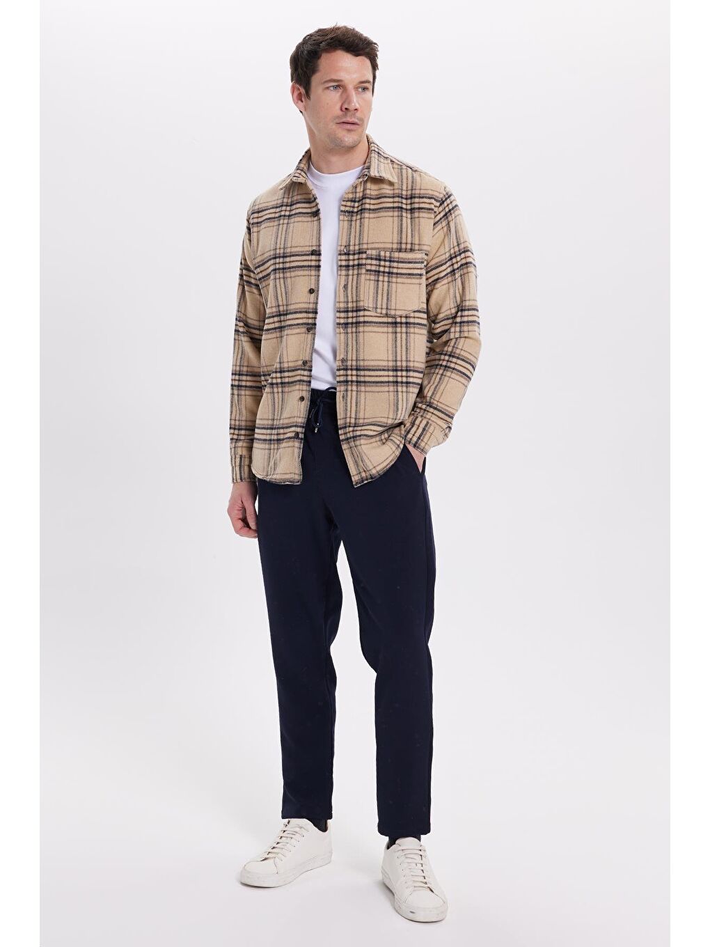 Bej Erkek Regular Fit Rahat Kesim Kışlık Kareli Oduncu Gömlek-3