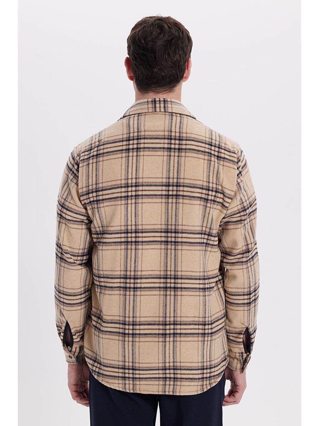 Bej Erkek Regular Fit Rahat Kesim Kışlık Kareli Oduncu Gömlek-7