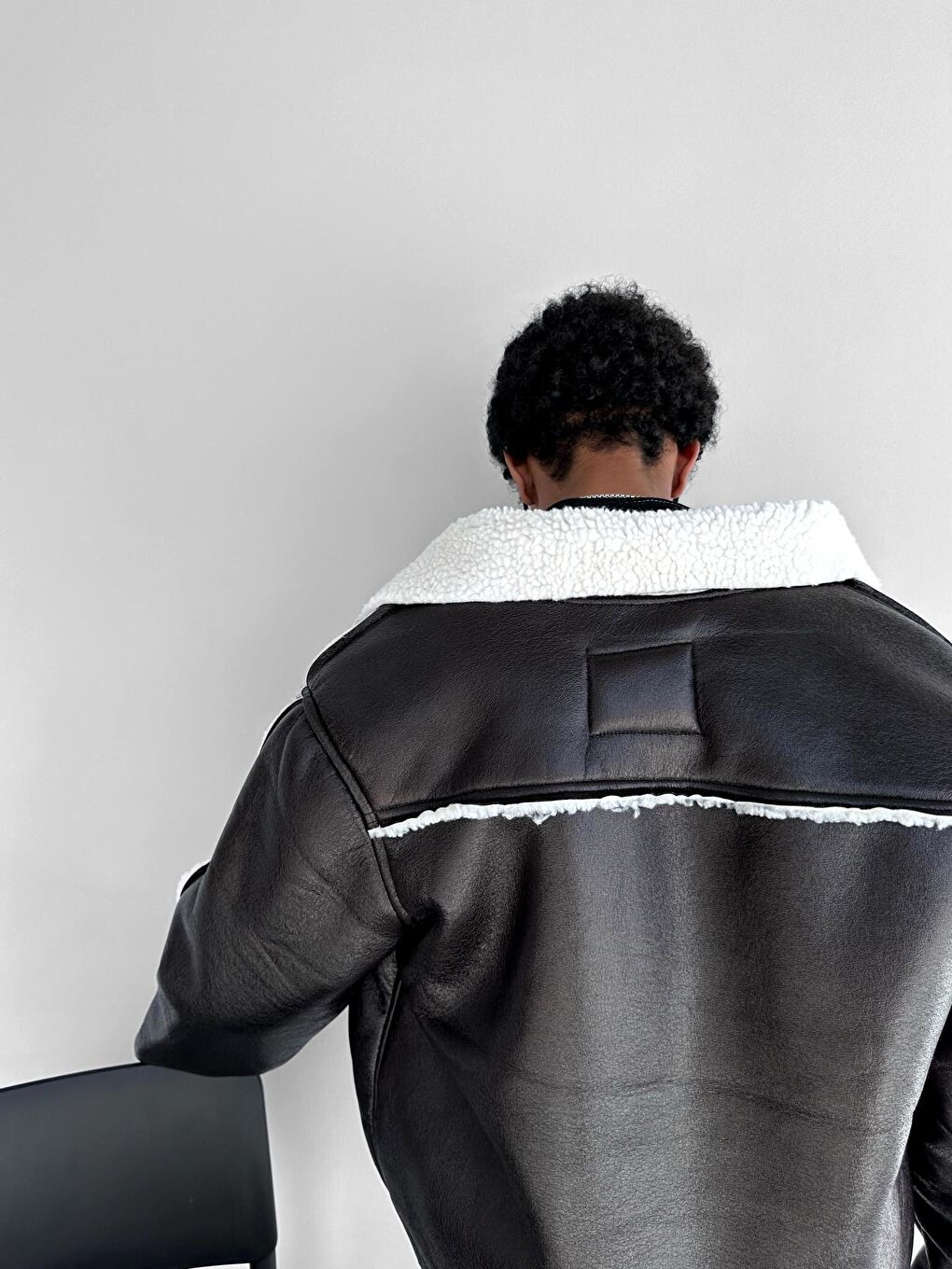 Erkek Deri Pelüş Ceket Siyah-1