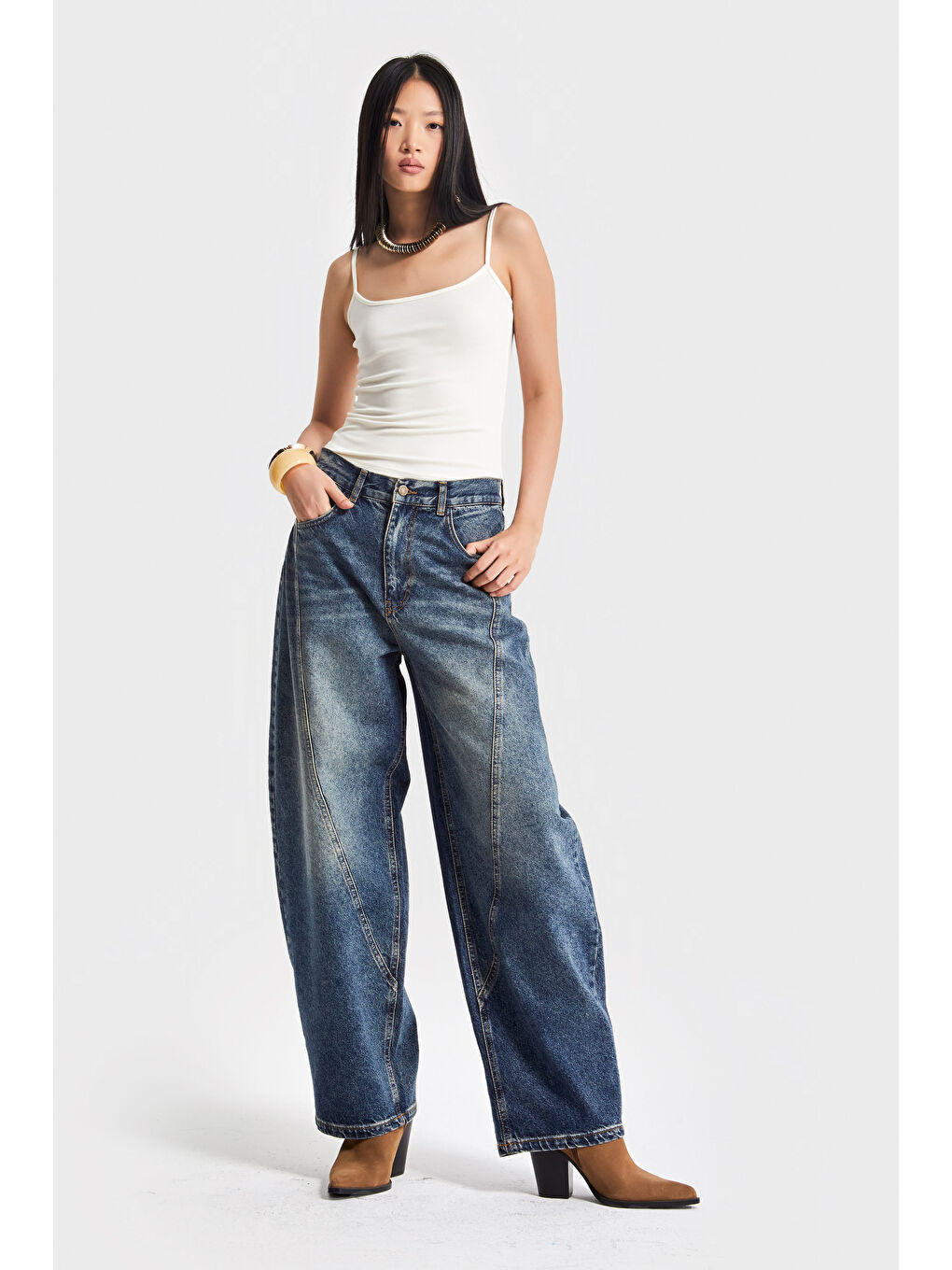 Mavi Kadın Jean Rengi 35w5 Balon Baggy Fit İç Boy 83cm %100 Pamuk Denim Jean