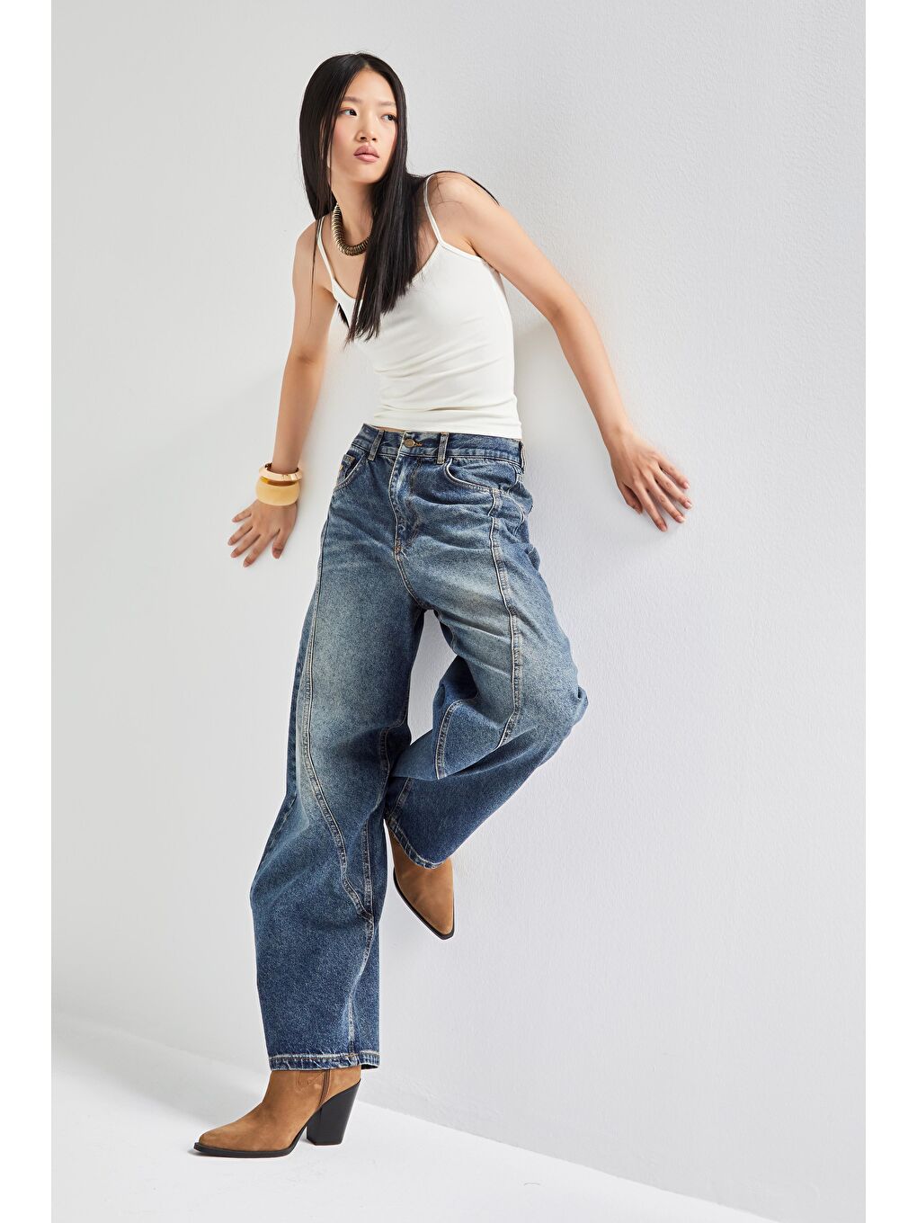 Mavi Kadın Jean Rengi 35w5 Balon Baggy Fit İç Boy 83cm %100 Pamuk Denim Jean-2