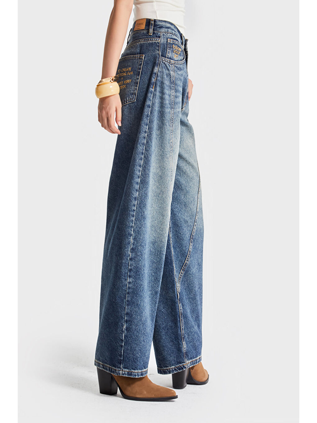 Mavi Kadın Jean Rengi 35w5 Balon Baggy Fit İç Boy 83cm %100 Pamuk Denim Jean-3