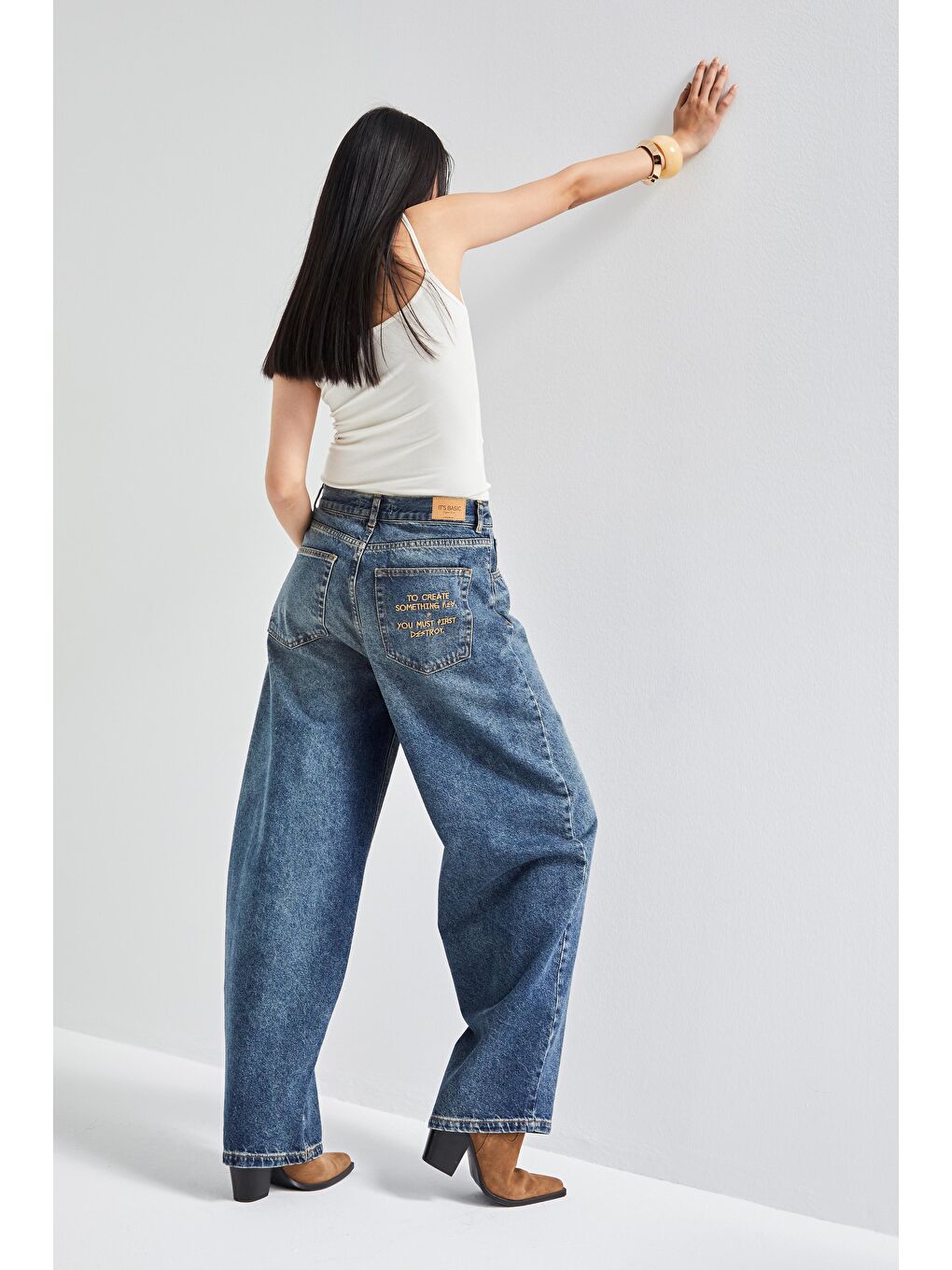 Mavi Kadın Jean Rengi 35w5 Balon Baggy Fit İç Boy 83cm %100 Pamuk Denim Jean-4