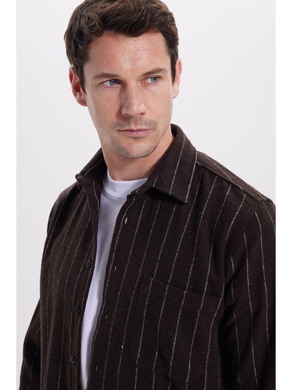 Karışık Erkek Regular Fit Klasik Kesim Çizgili Çift Cep Kapaklı Oduncu Gömlek-1