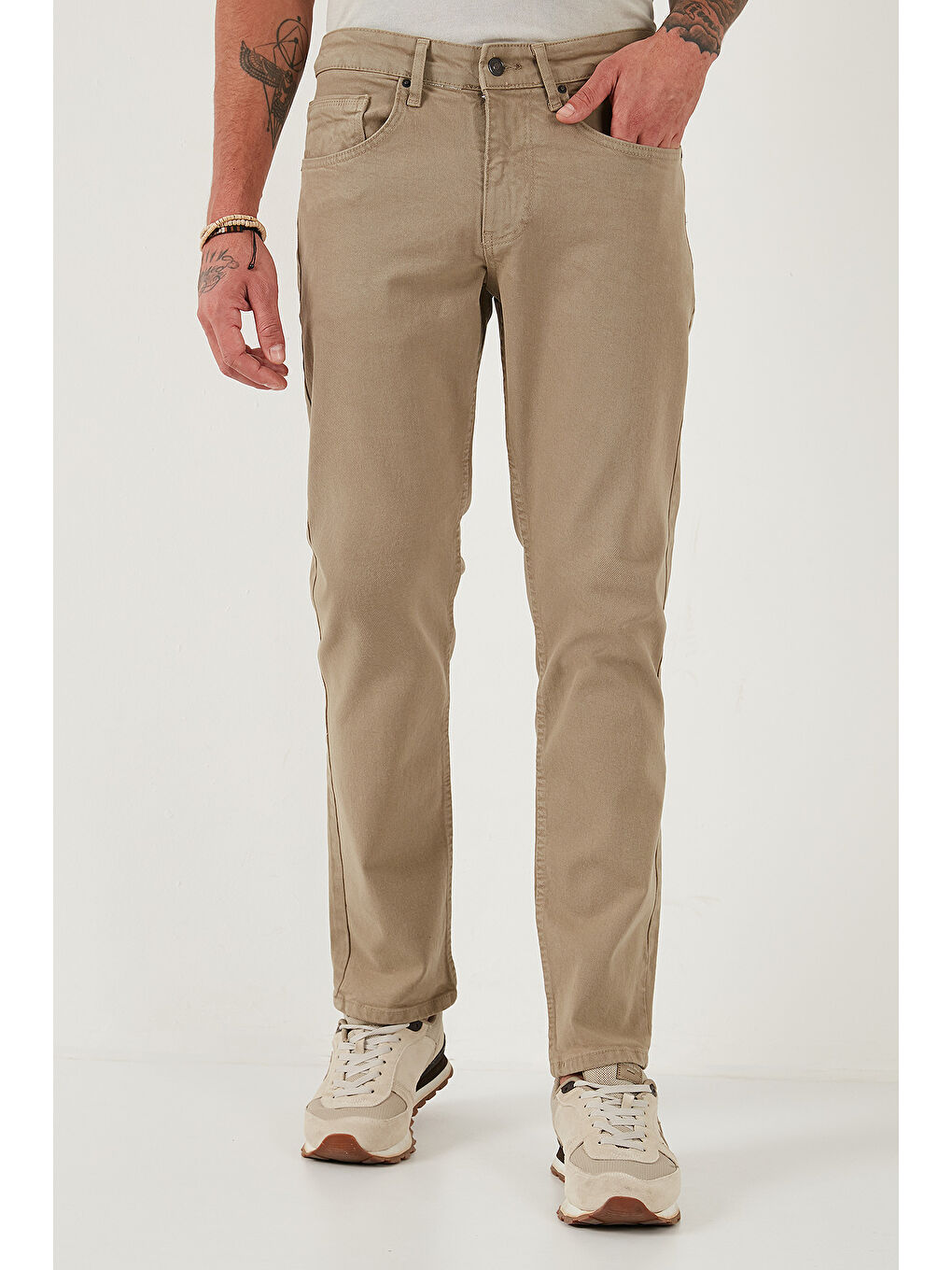 Bej Pamuklu Comfort Fit Normal Bel Boru Paça Jeans 4412C19TEXAS-1