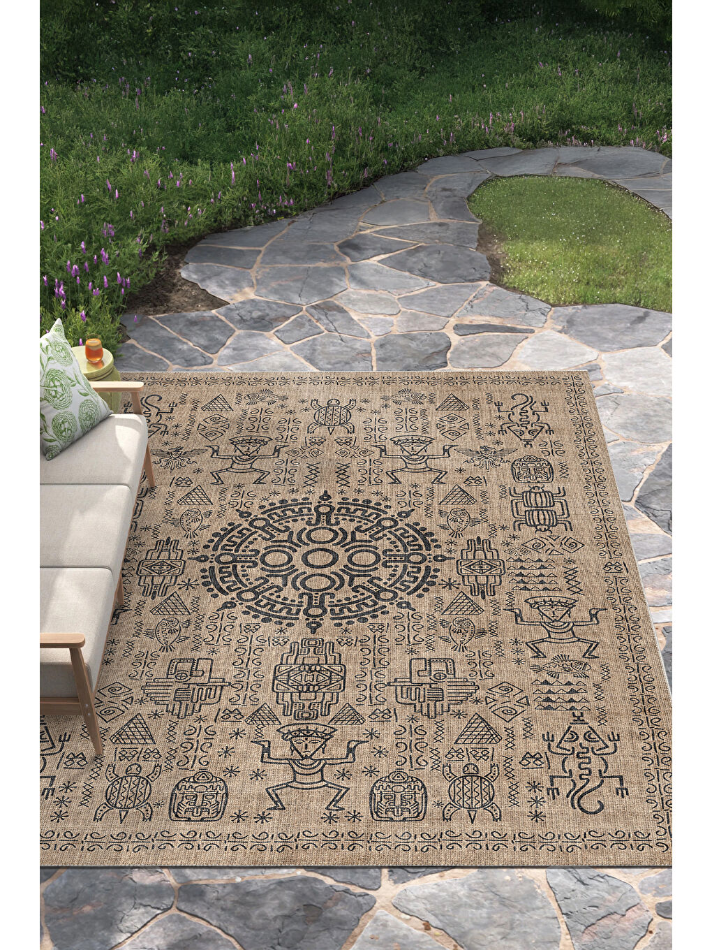 Kahverengi Dekoratif Salon Halısı, Makinada Yıkanabilir, Kaymaz Taban, İnce & Modern Tasarım-4