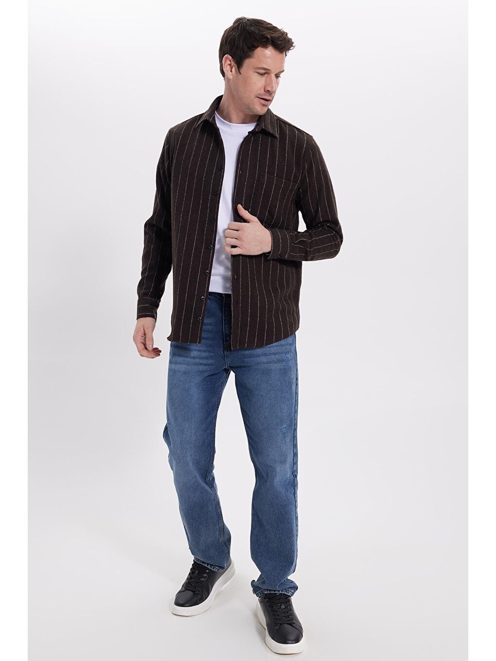 Karışık Erkek Regular Fit Klasik Kesim Çizgili Çift Cep Kapaklı Oduncu Gömlek-3