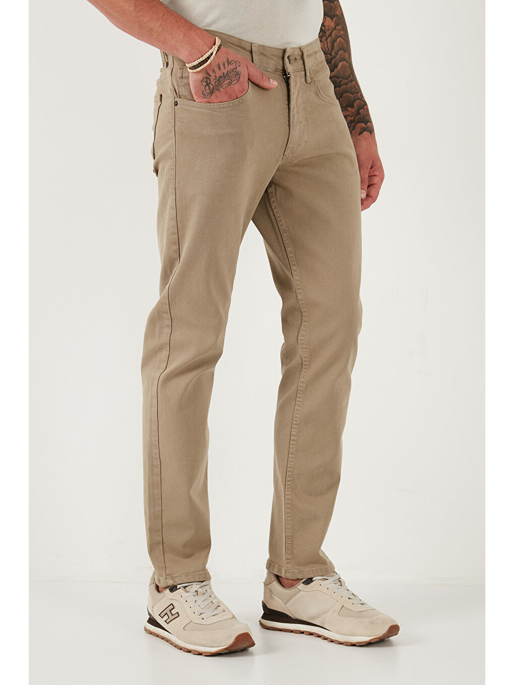 Bej Pamuklu Comfort Fit Normal Bel Boru Paça Jeans 4412C19TEXAS-2