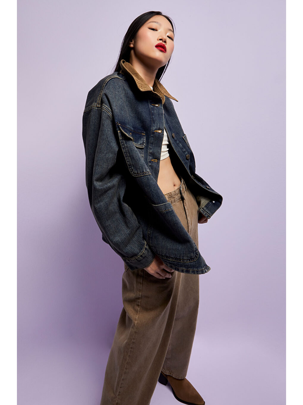 Mavi Kadın Jean Rengi 2w5-8 Oversize Önü Düğmeli Yaka Detaylı Tasarım Denim Ceket-3