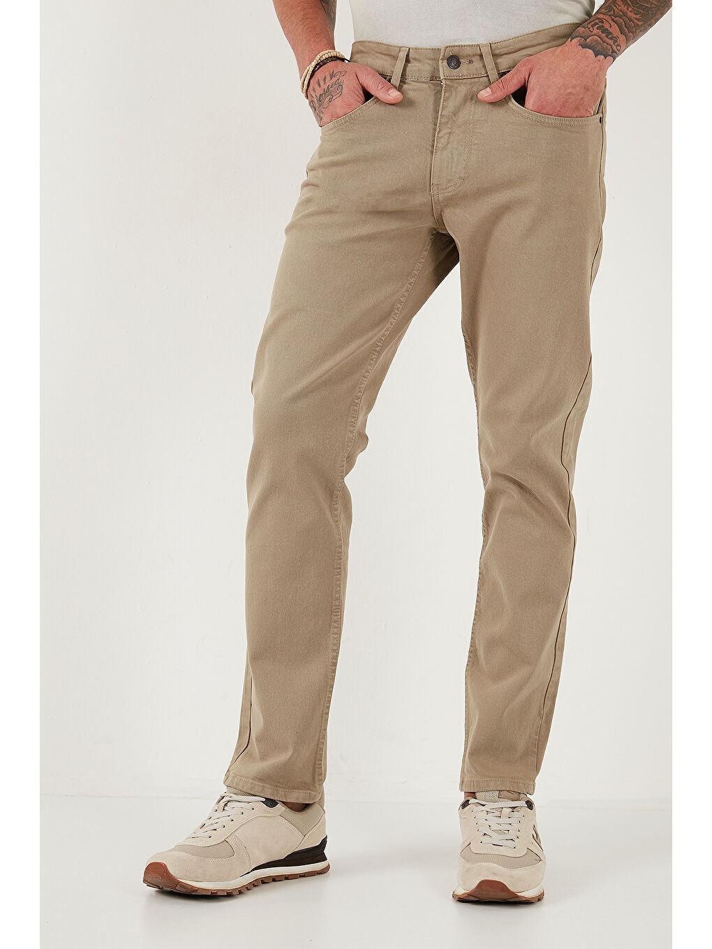 Bej Pamuklu Comfort Fit Normal Bel Boru Paça Jeans 4412C19TEXAS-4