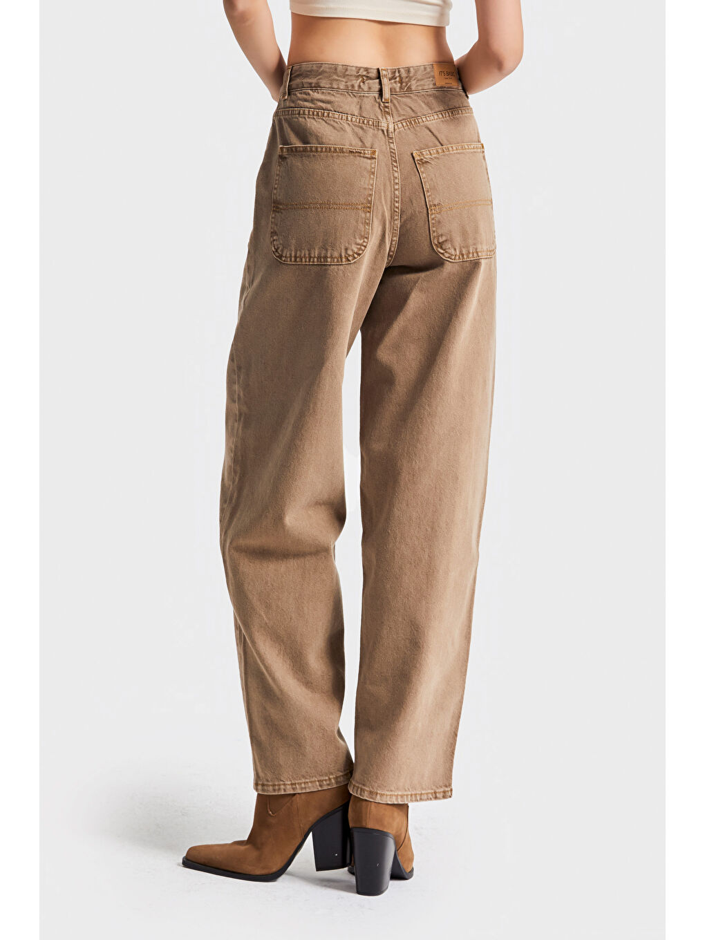 Kahverengi Kadın Kahve Renk 3w5-76 Skater Fit Bol Kesim %100 Pamuk İç Boy 78cm Denim Jean-1