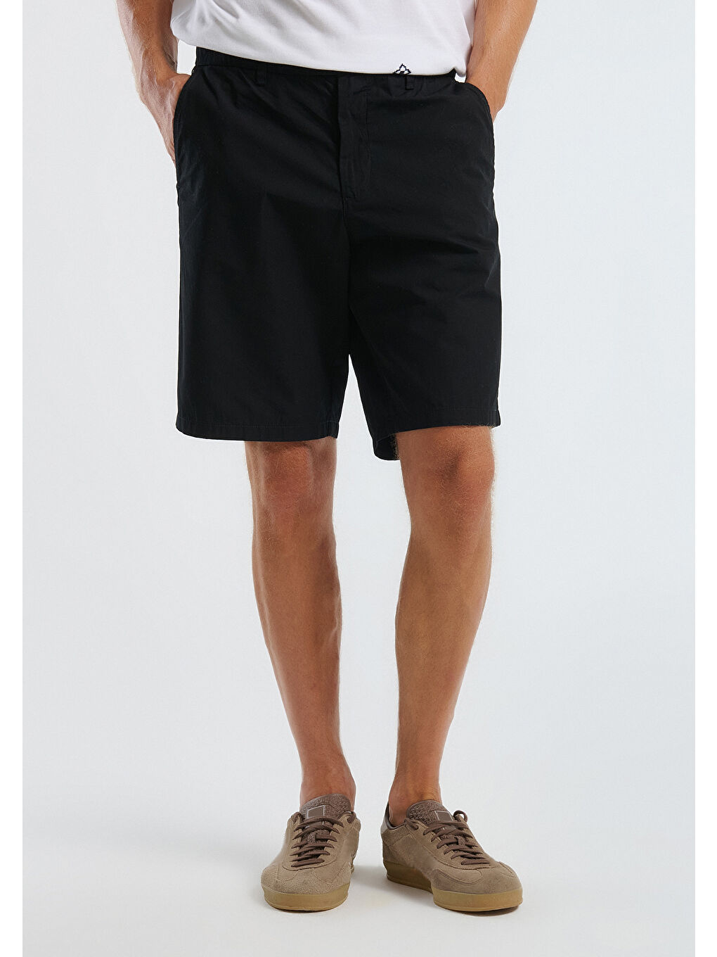 Erkek Siyah %100 Pamuk Paraşüt Kumaş Bermuda Şort-1