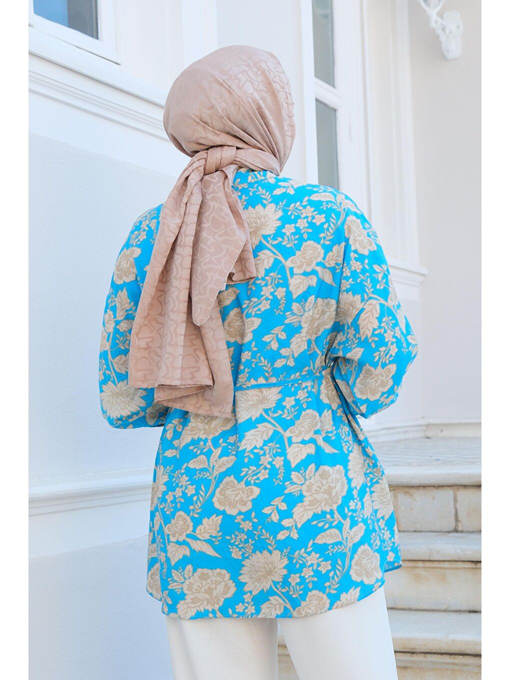 Yaprak Desen Gömlek Mavi-1