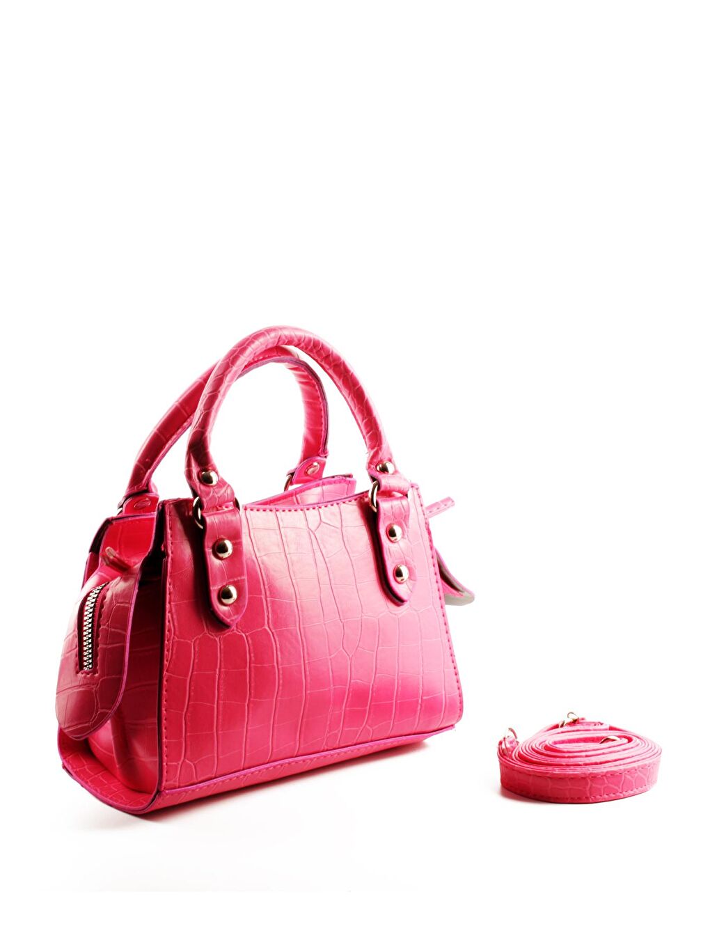 Fuşya Kadın Timsah Desen Deri Görünümlü El ve Omuz Abiye Çanta (10765)-5