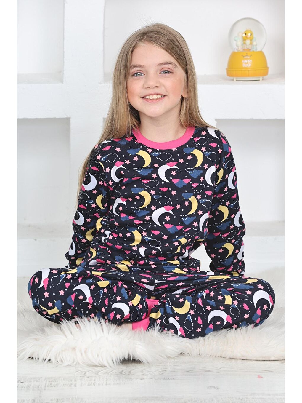 Siyah Kız Çocuk Gece Temalı Pijama Takımı 1-11 Yaş 4924-26-1