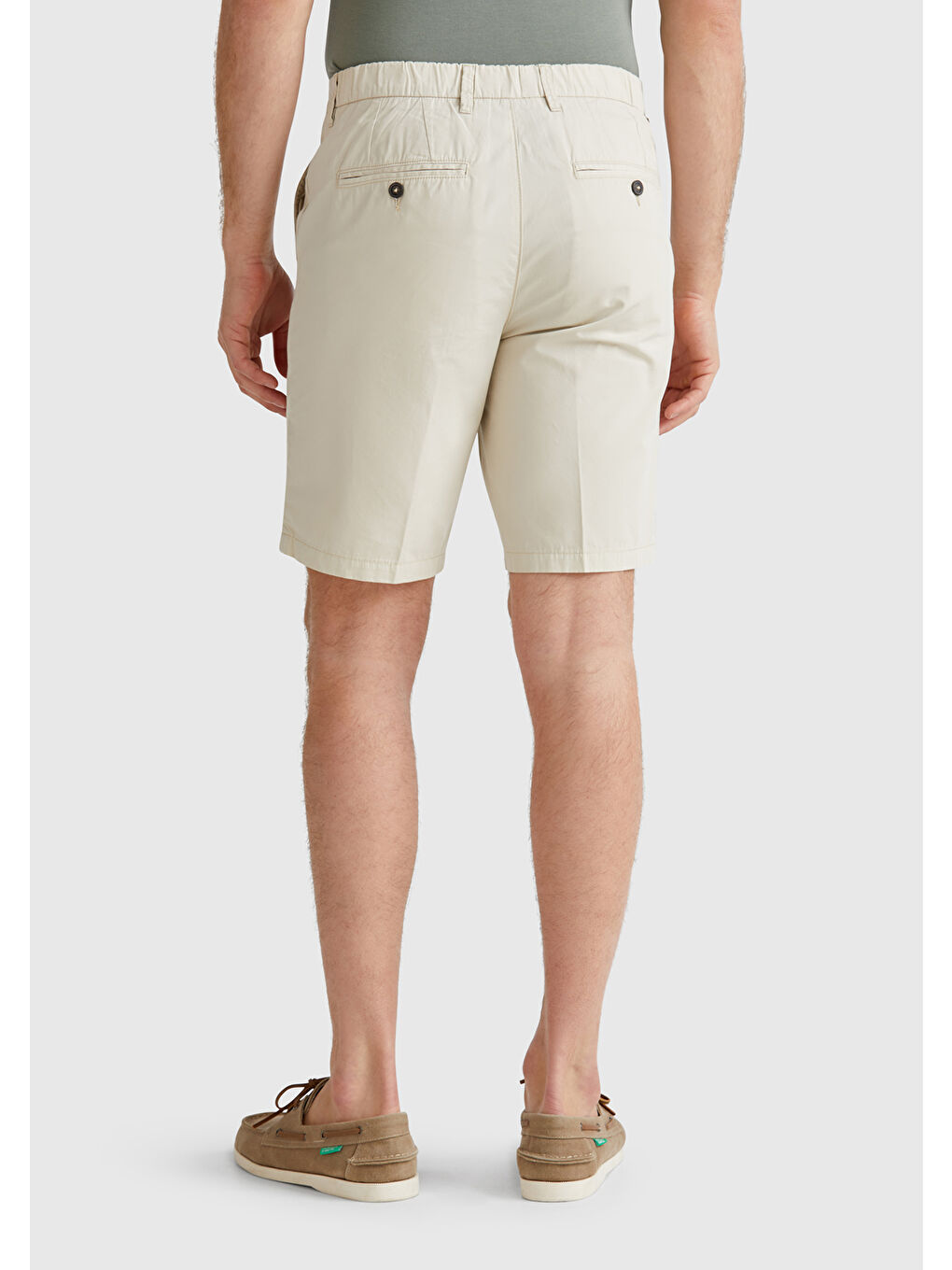 Bej Erkek Taş Rengi %100 Pamuk Paraşüt Kumaş Bermuda Şort-2