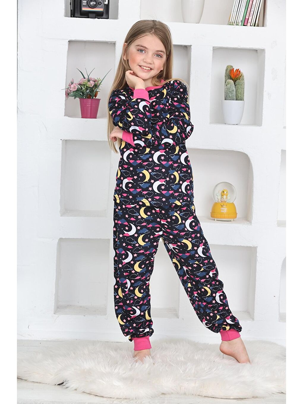 Siyah Kız Çocuk Gece Temalı Pijama Takımı 1-11 Yaş 4924-26-2
