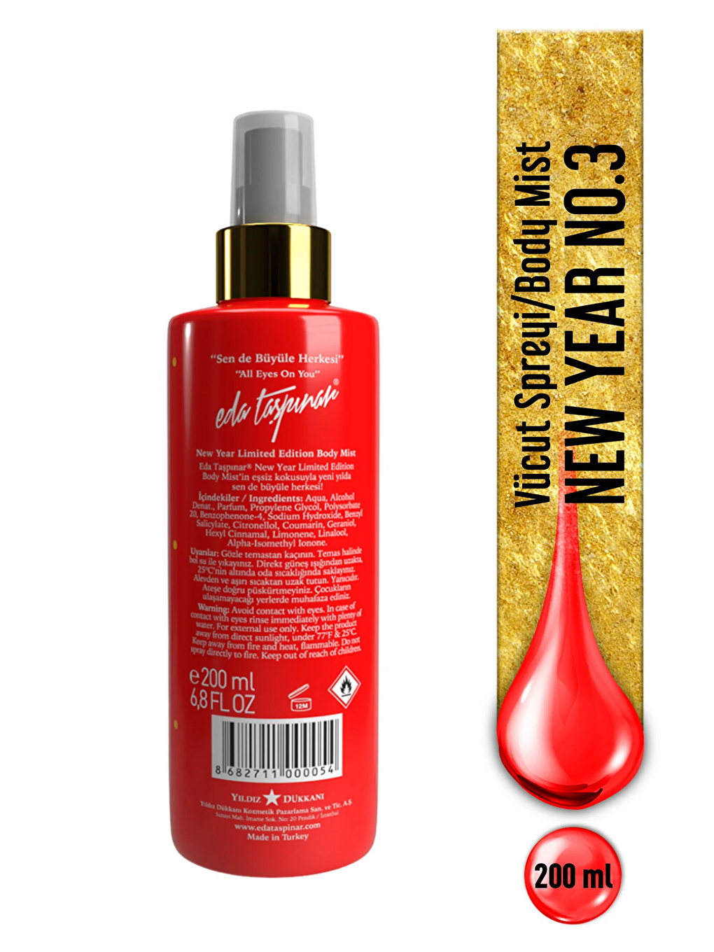 New Year Red No:3 Body Mist Yılbaşı Vücut Spreyi -200ml EGY0009)-1