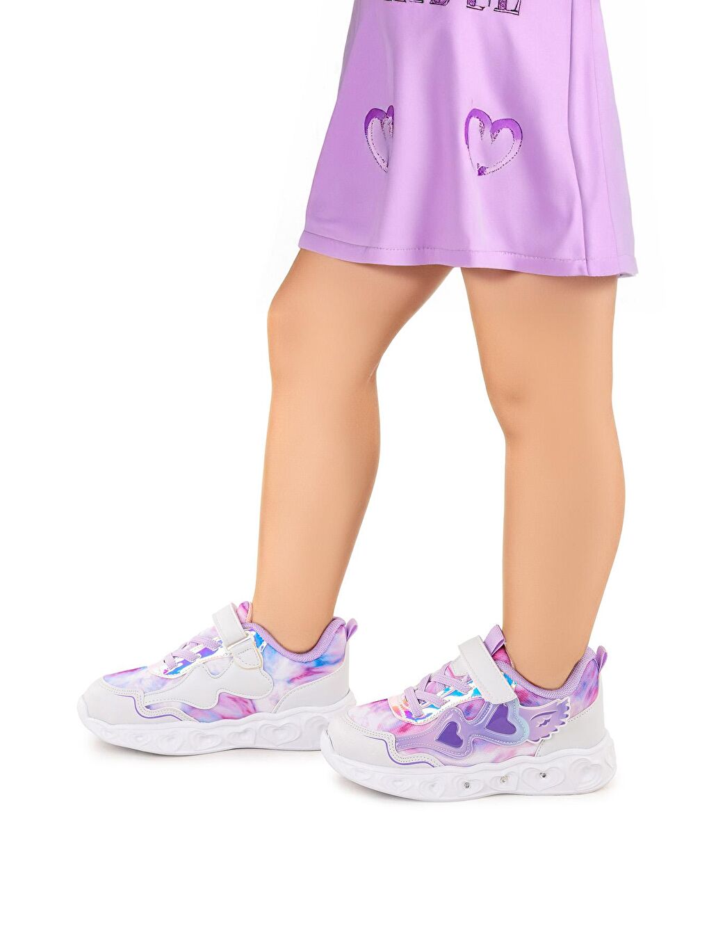 Lila Elina Cırtlı Işıklı Kız Çocuk Spor Ayakkabı-1