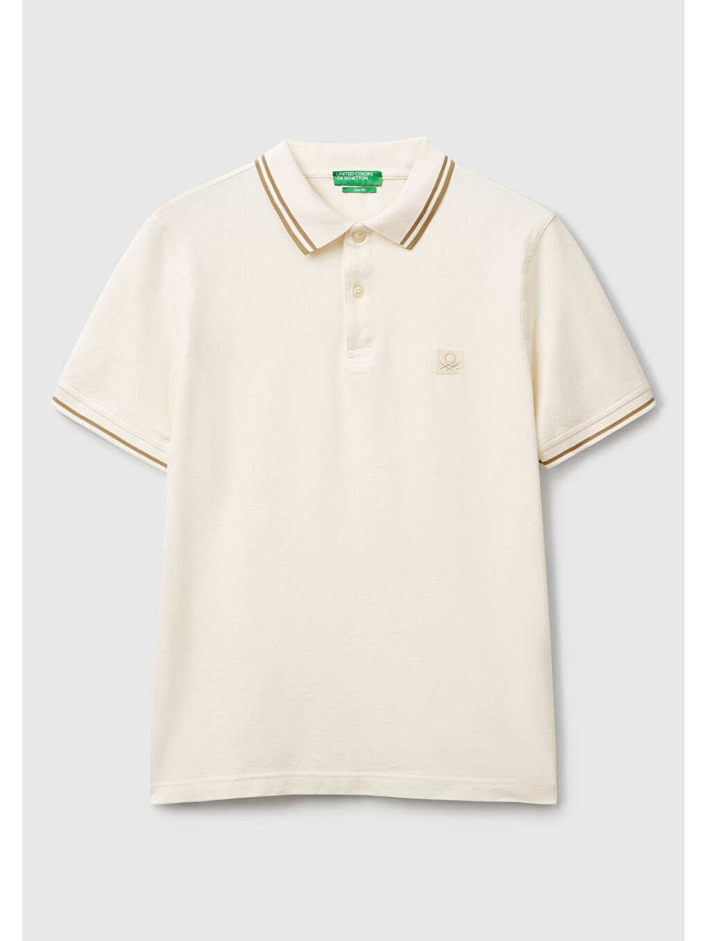 Ekru Erkek Krem Kol ve Yakası Çizgili Polo T-Shirt-1