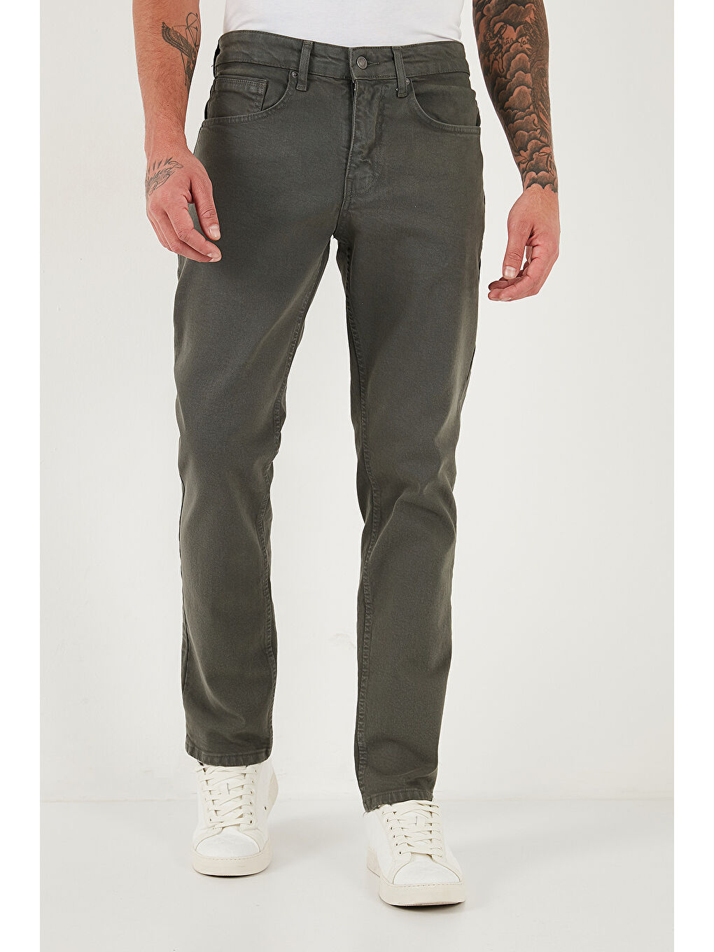 Haki Pamuklu Comfort Fit Normal Bel Boru Paça Jeans 4412C19TEXAS-1