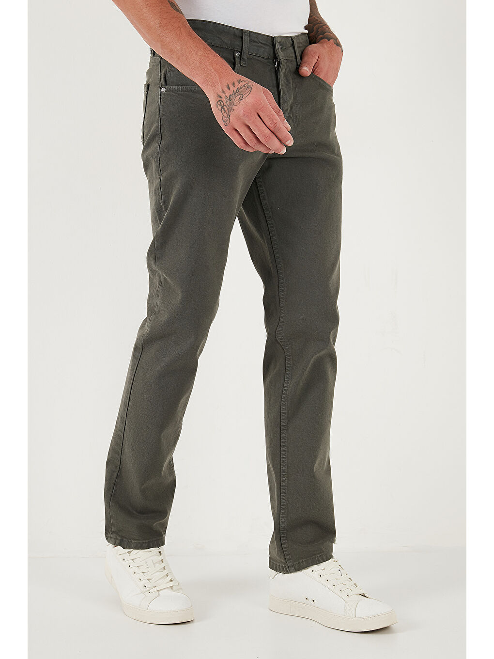 Haki Pamuklu Comfort Fit Normal Bel Boru Paça Jeans 4412C19TEXAS-2