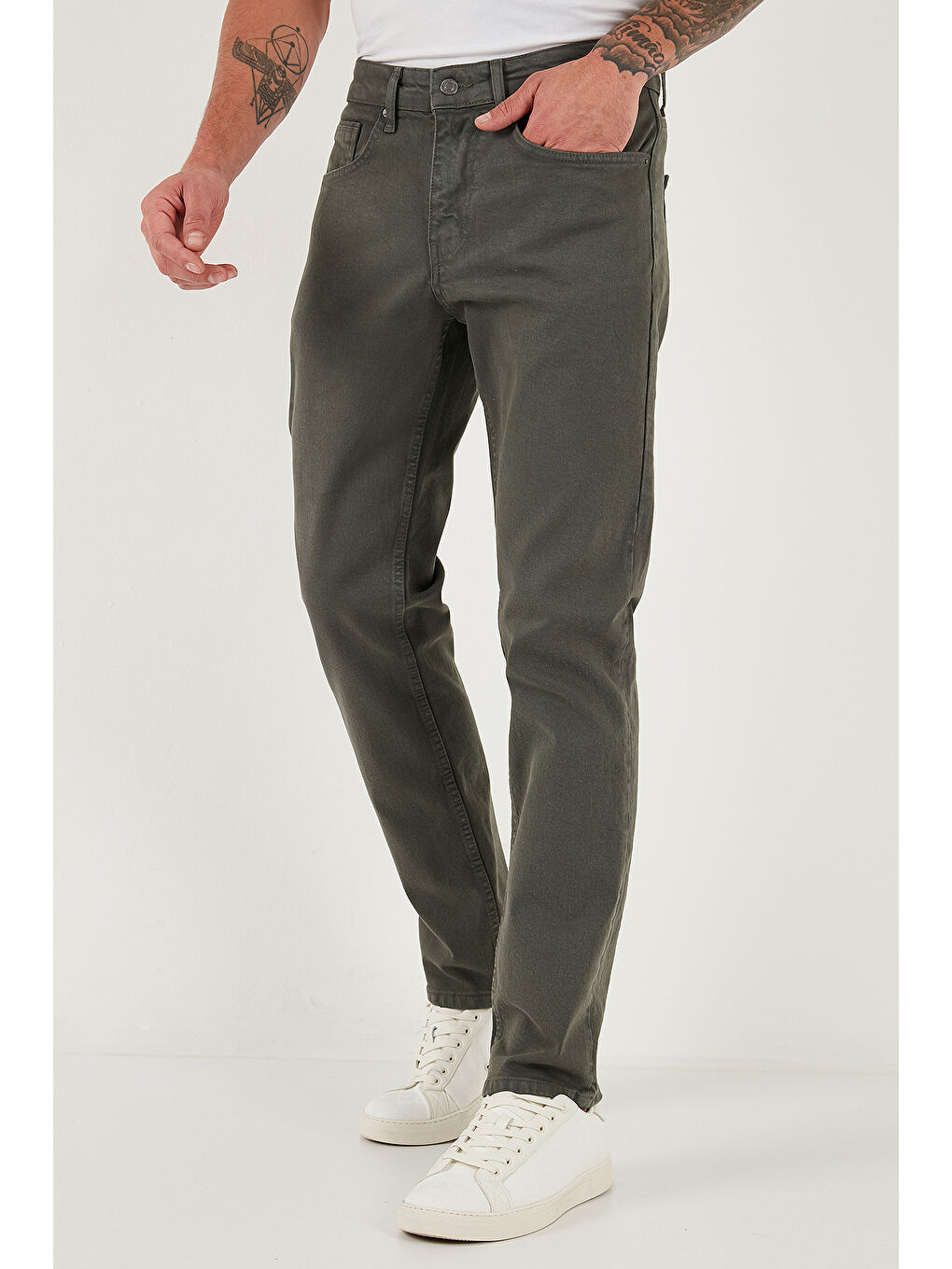 Haki Pamuklu Comfort Fit Normal Bel Boru Paça Jeans 4412C19TEXAS-3