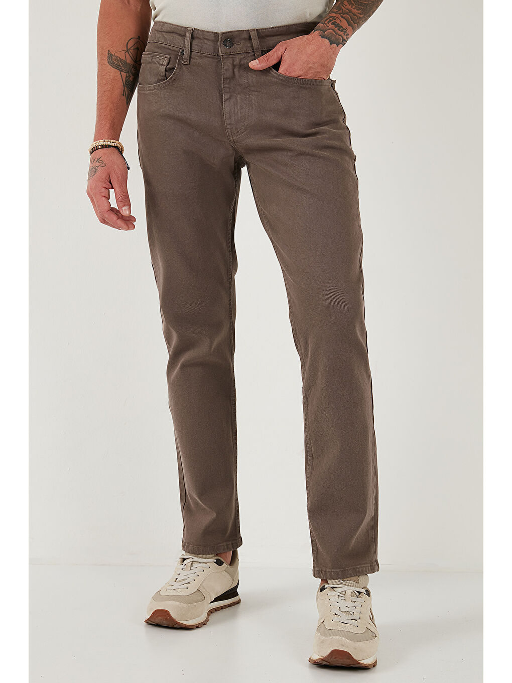 Kahverengi Pamuklu Comfort Fit Normal Bel Boru Paça Jeans 4412C19TEXAS-3