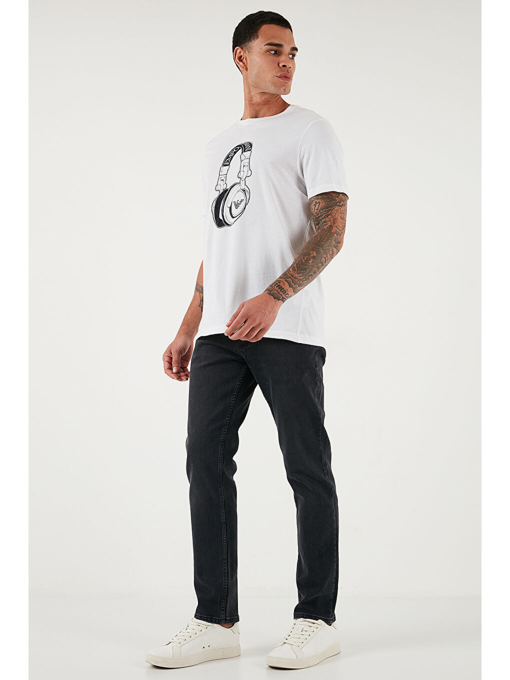 Gri Streç Pamuklu Comfort Fit Yüksek Bel Boru Paça Jeans 4412C03TEXAS