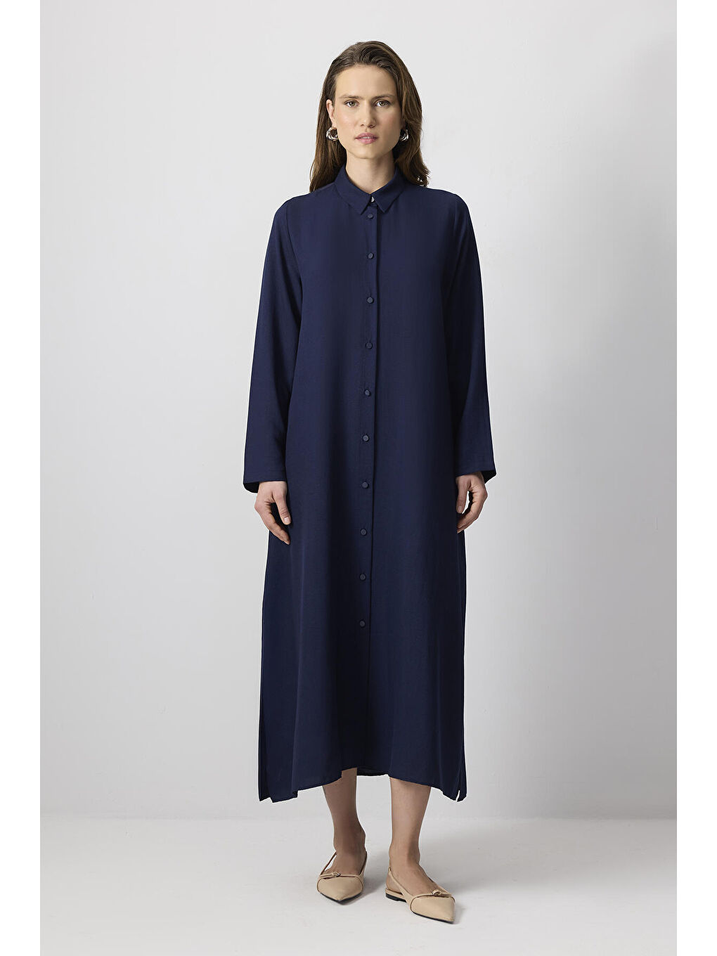 Lacivert Özel Dokulu Maxi Elbise