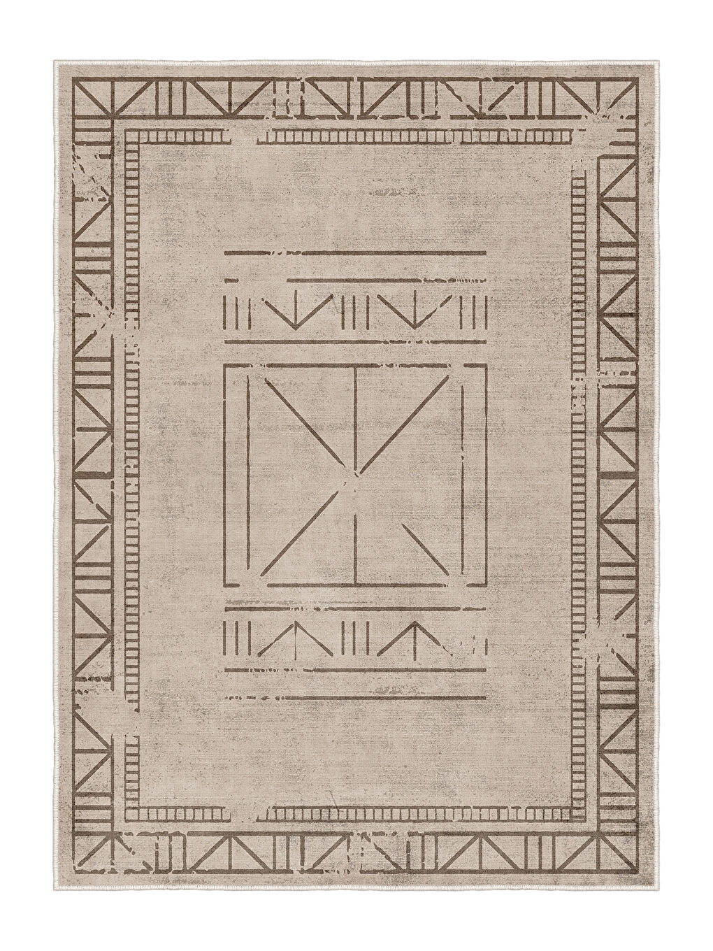 Bej Dekoratif Salon Halısı, Makinada Yıkanabilir, Kaymaz Taban, İnce & Modern Tasarım