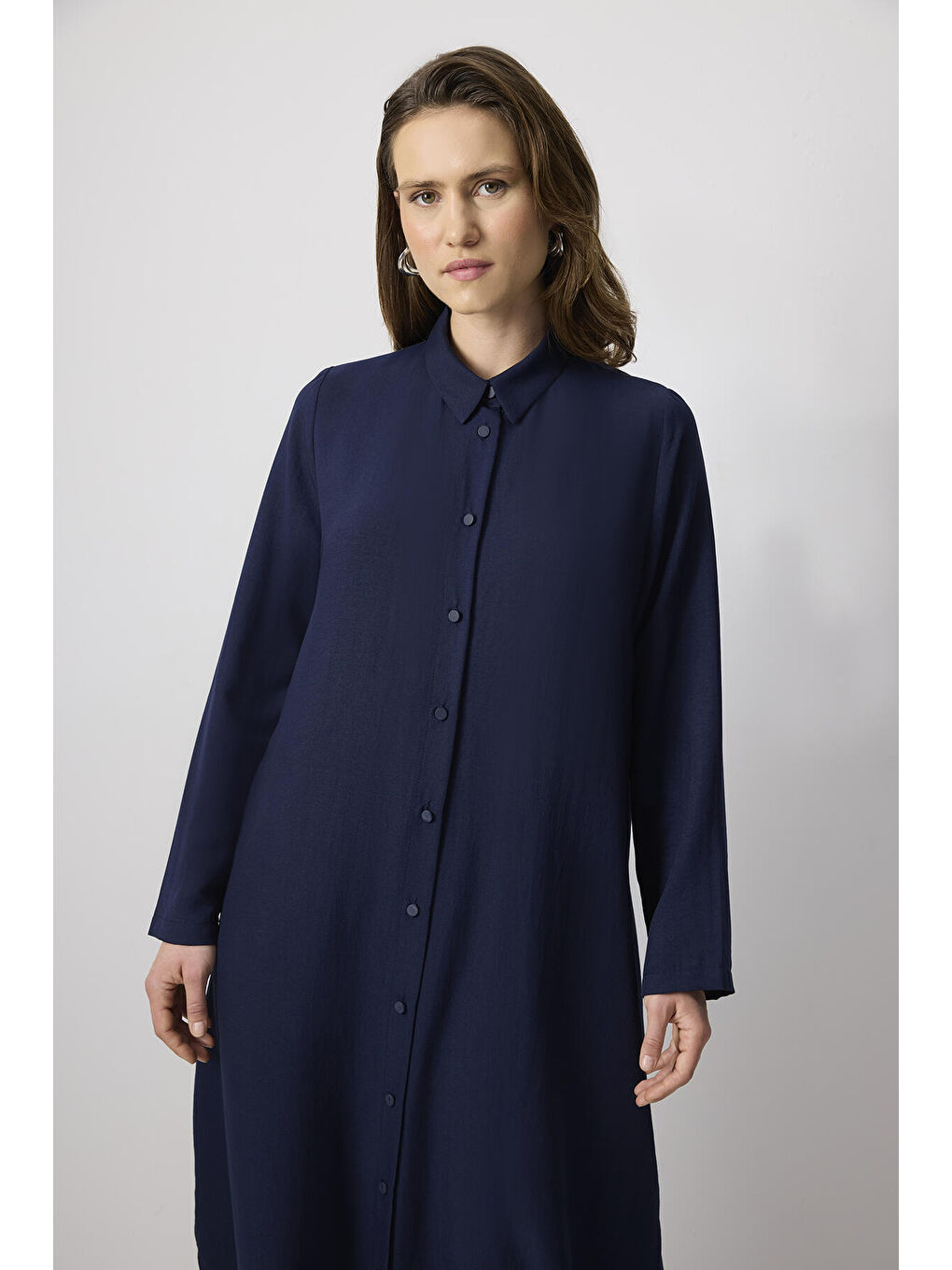 Lacivert Özel Dokulu Maxi Elbise-1