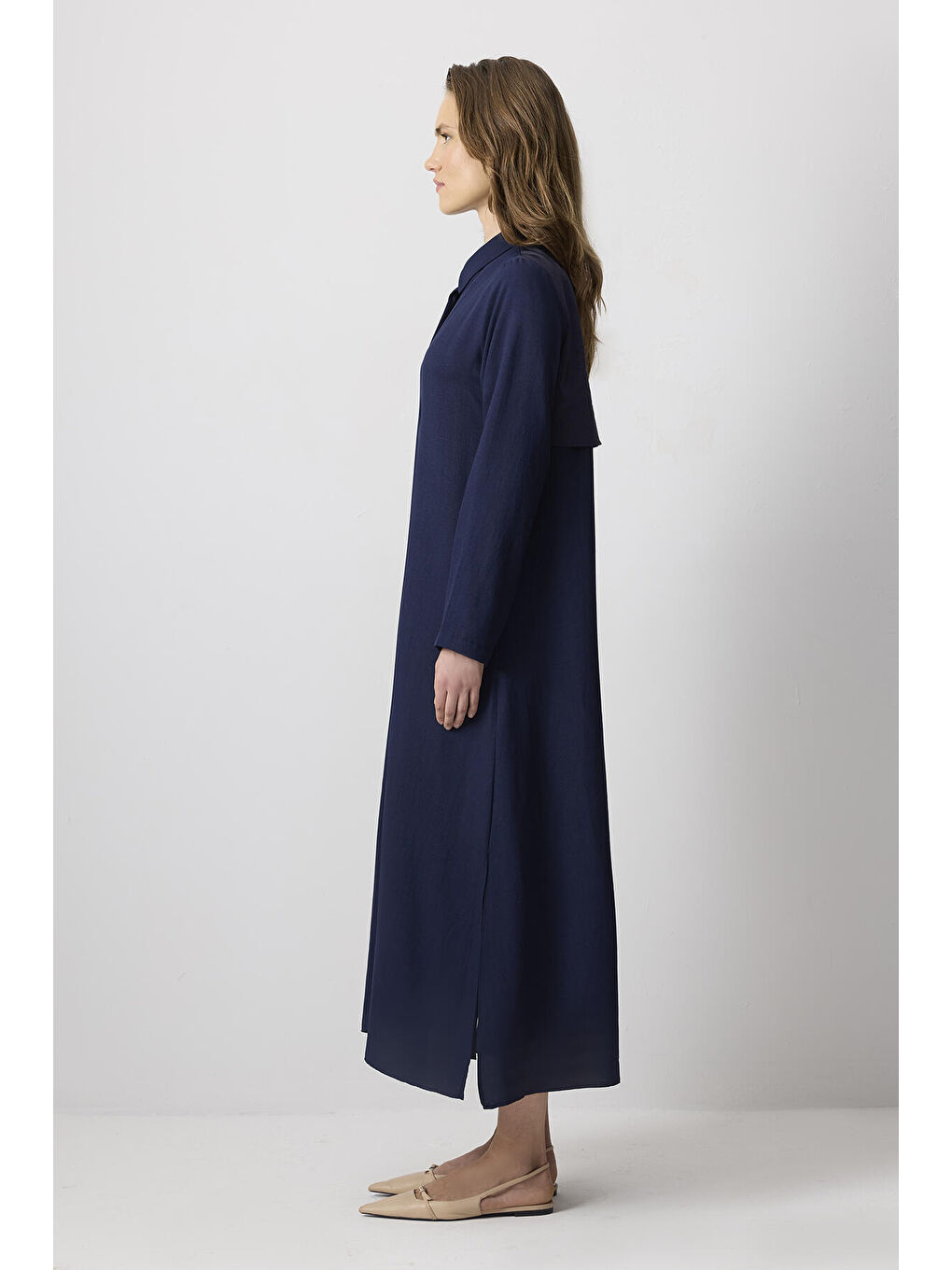 Lacivert Özel Dokulu Maxi Elbise-2