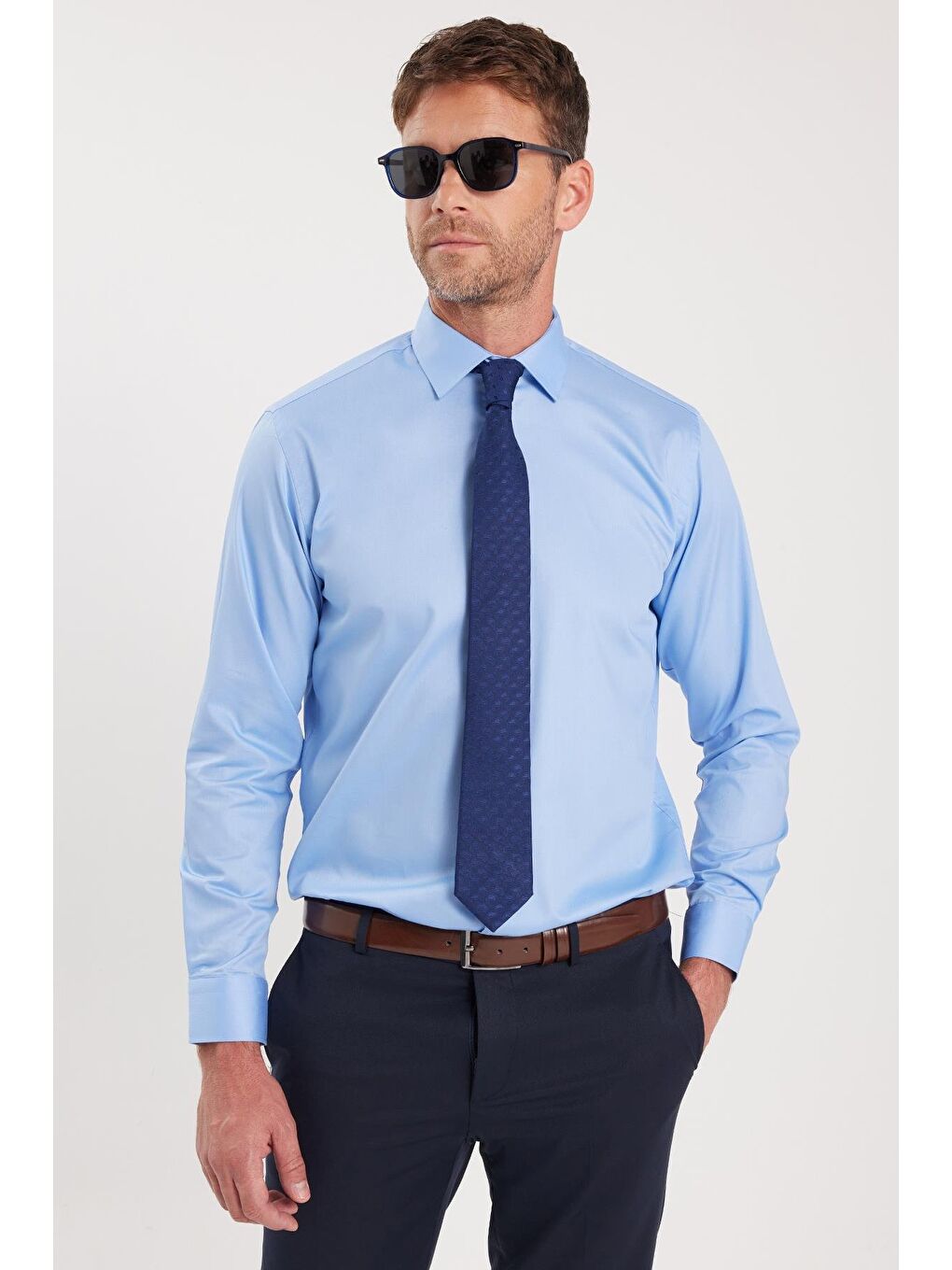 Erkek Regular Fit Açık Mavi Non-Iron Pamuklu Doğa Dostu Ekoteks Belgeli Ütü Gerektirmez Gömlek