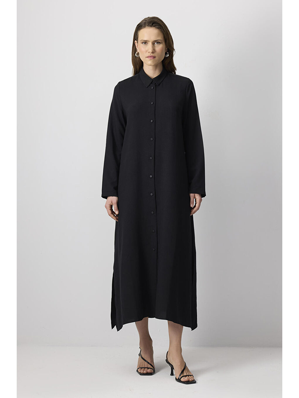 Siyah Özel Dokulu Maxi Elbise