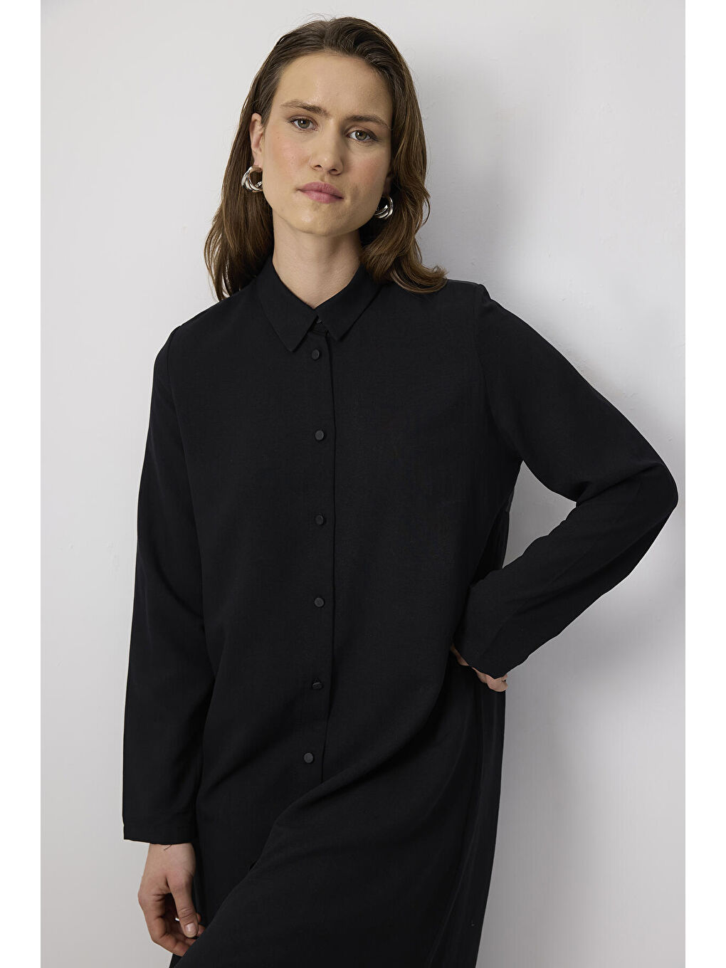 Siyah Özel Dokulu Maxi Elbise-1