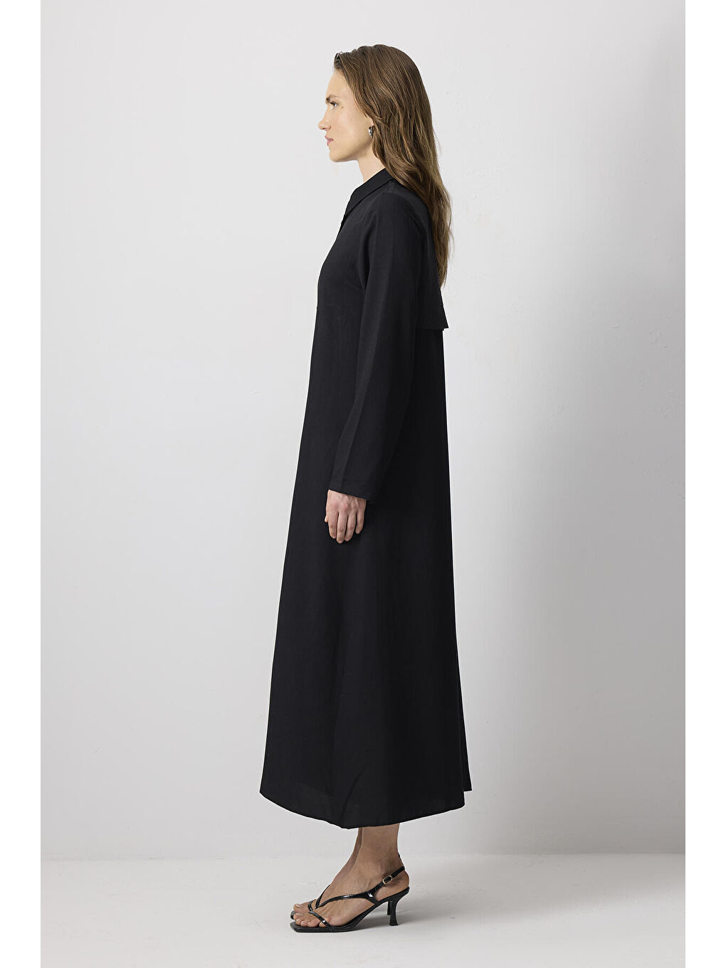 Siyah Özel Dokulu Maxi Elbise-2