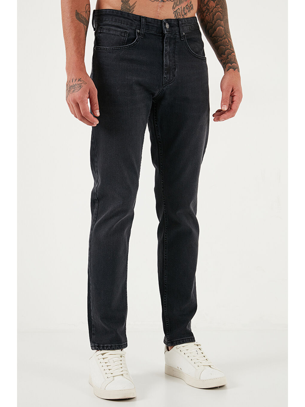 Gri Streç Pamuklu Comfort Fit Yüksek Bel Boru Paça Jeans 4412C03TEXAS-2
