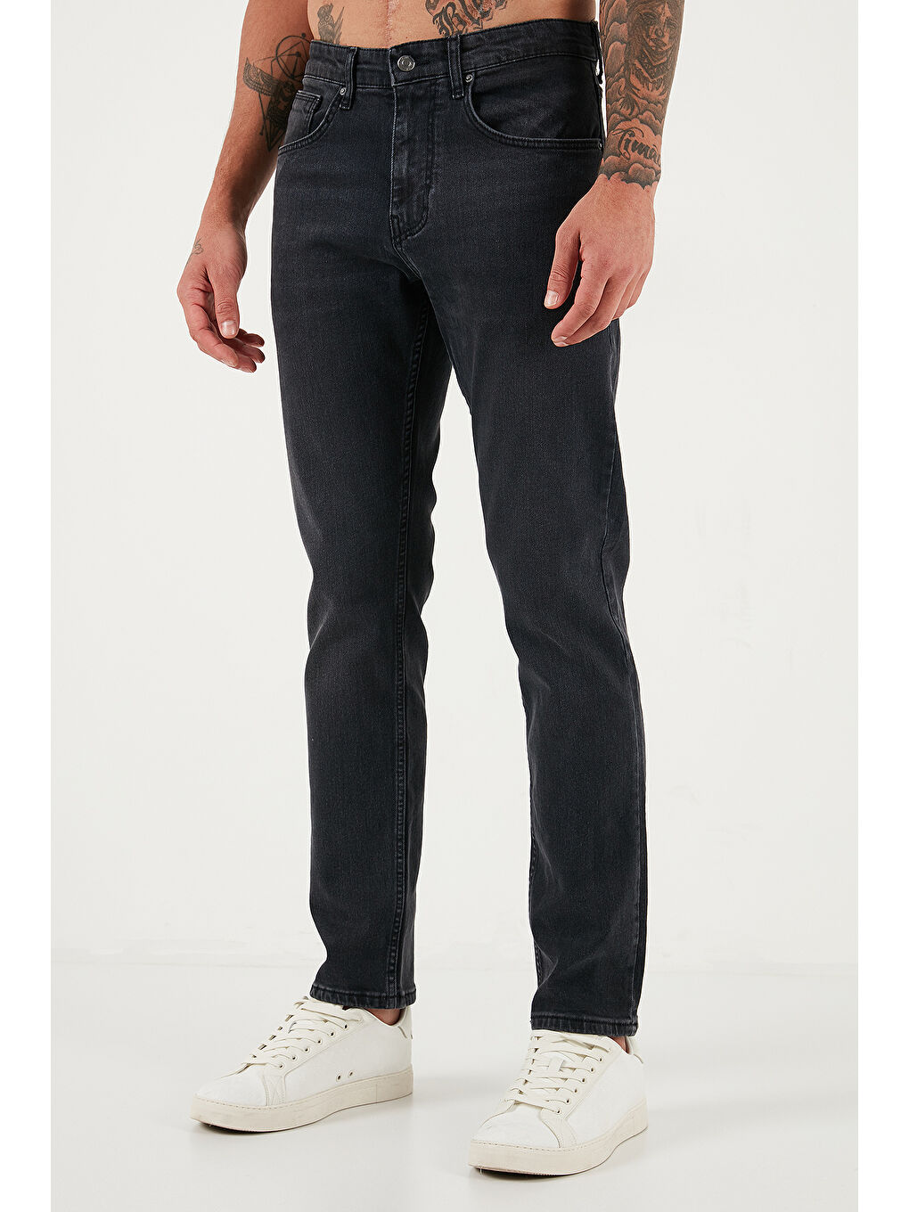 Gri Streç Pamuklu Comfort Fit Yüksek Bel Boru Paça Jeans 4412C03TEXAS-3