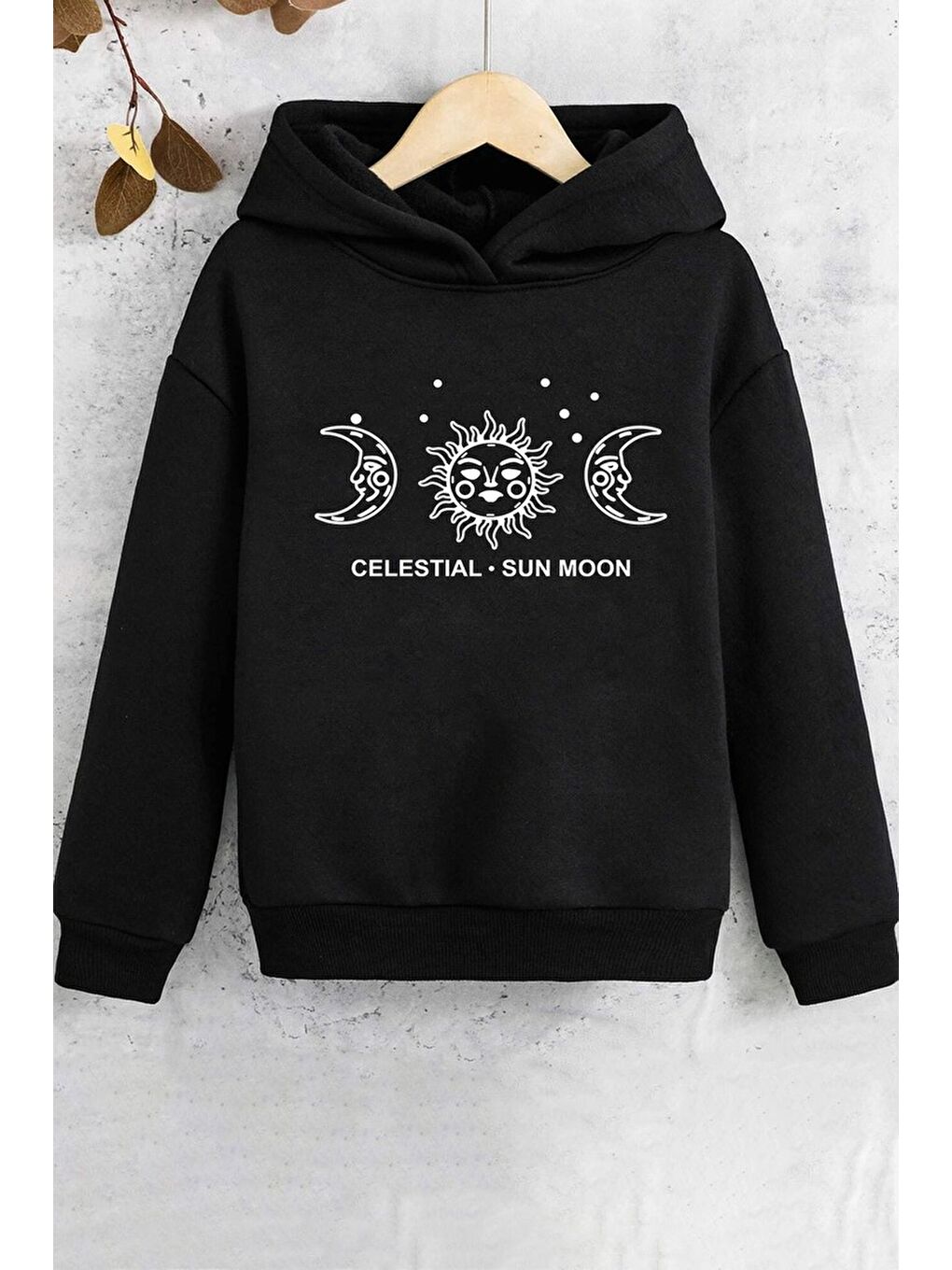 uyguntarz Siyah Çocuk Celestial Sun Moon Baskılı Sweatshirt