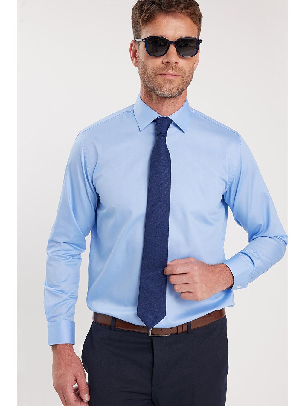 Erkek Regular Fit Açık Mavi Non-Iron Pamuklu Doğa Dostu Ekoteks Belgeli Ütü Gerektirmez Gömlek-3