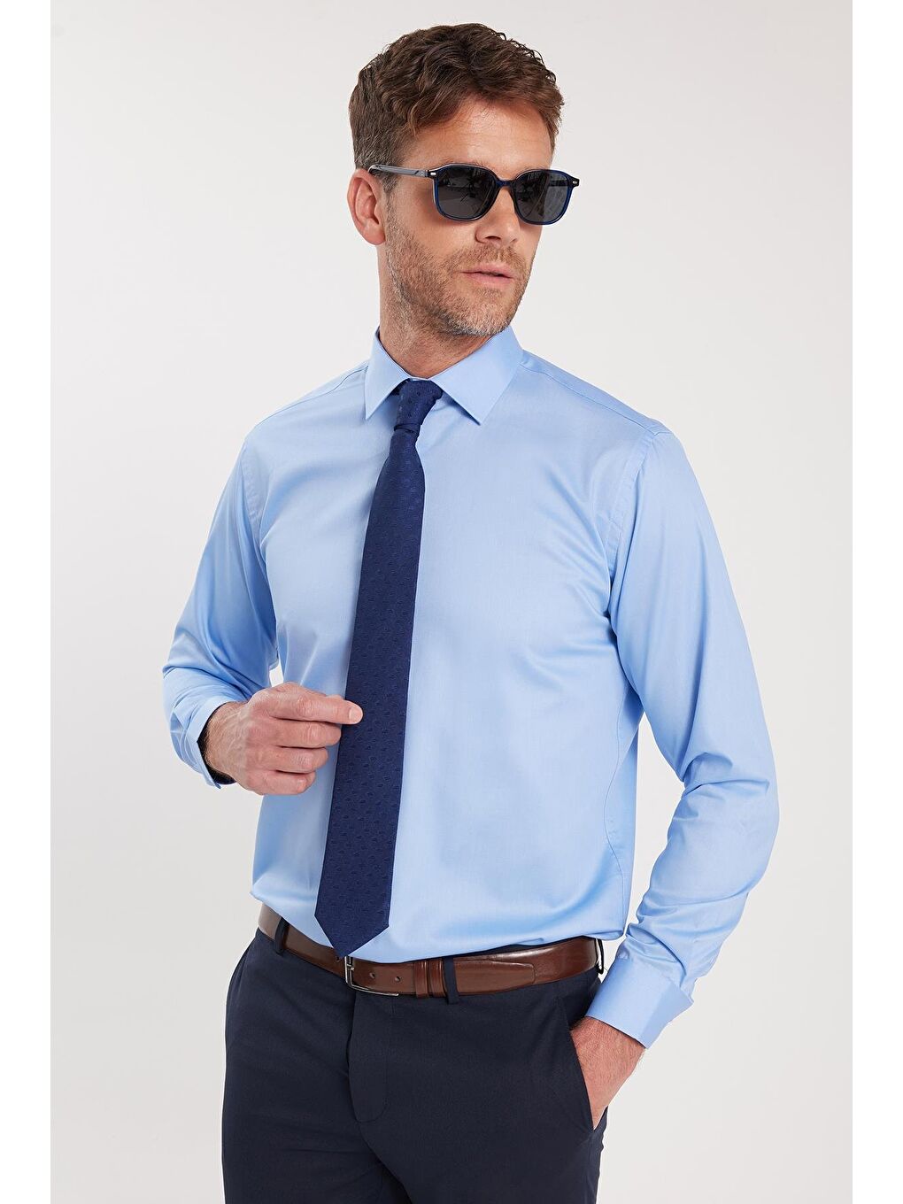 Erkek Regular Fit Açık Mavi Non-Iron Pamuklu Doğa Dostu Ekoteks Belgeli Ütü Gerektirmez Gömlek-4