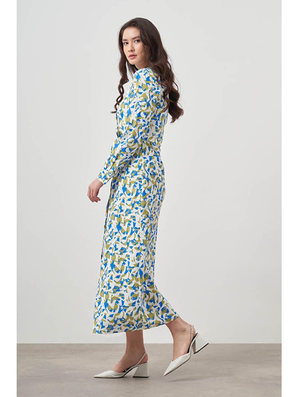 Karışık Botanik Desenli Mix Tokalı Elbise-1